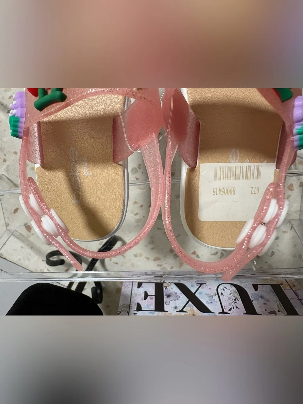 Bebe Girls Glitter Toddler Jelly Sandals with 3D Charms 🍒🍇🧁- Size S 11-12